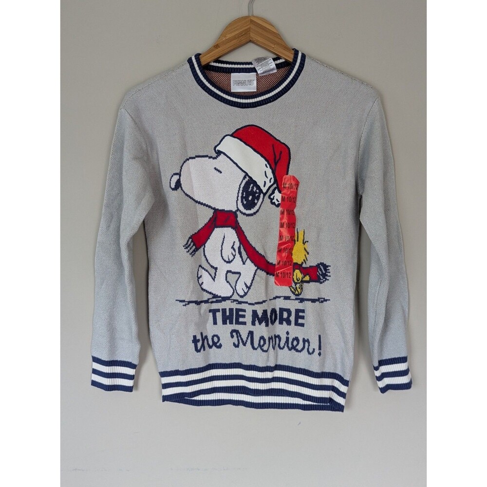PEANUTS Snoopy NWT Kids Holiday Christmas Sweater Gray Size 10/12 Festive